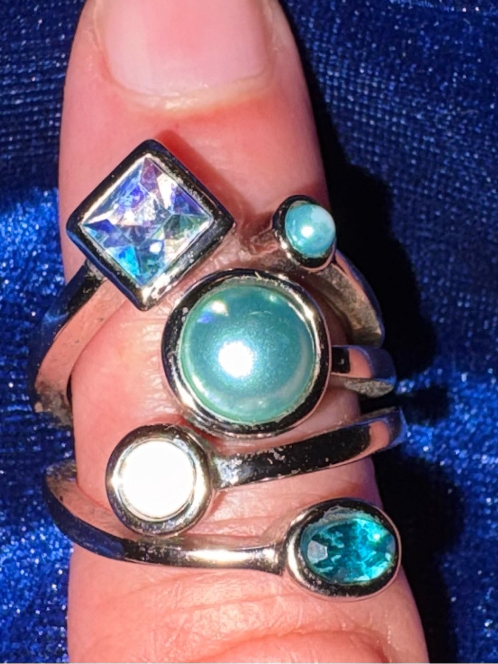 Lia Sophia Silver-Tone Multi-Stone Teal and Aqua Stack Ring Set